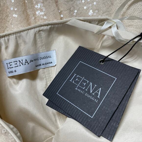 Mac Duggal IEENA NWT V-Neck Sequined Ball Gown Size 6 Pearl On Seam Pockets - Picture 4 of 10